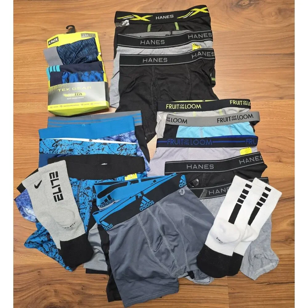 Tek Gear Adidas Boys Boxer Briefs Large Bundle Size 6-10 Socks 19 Pairs